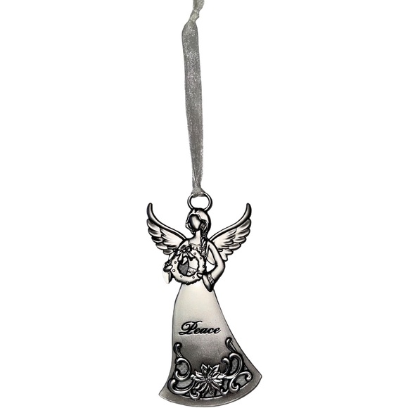 Ganz Metal Sliver Angel “Peace” Christmas Ornament - Picture 2 of 3